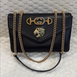 Gucci Leather Rajah Chain Shoulder Handbag-537241-Authentic-NWT